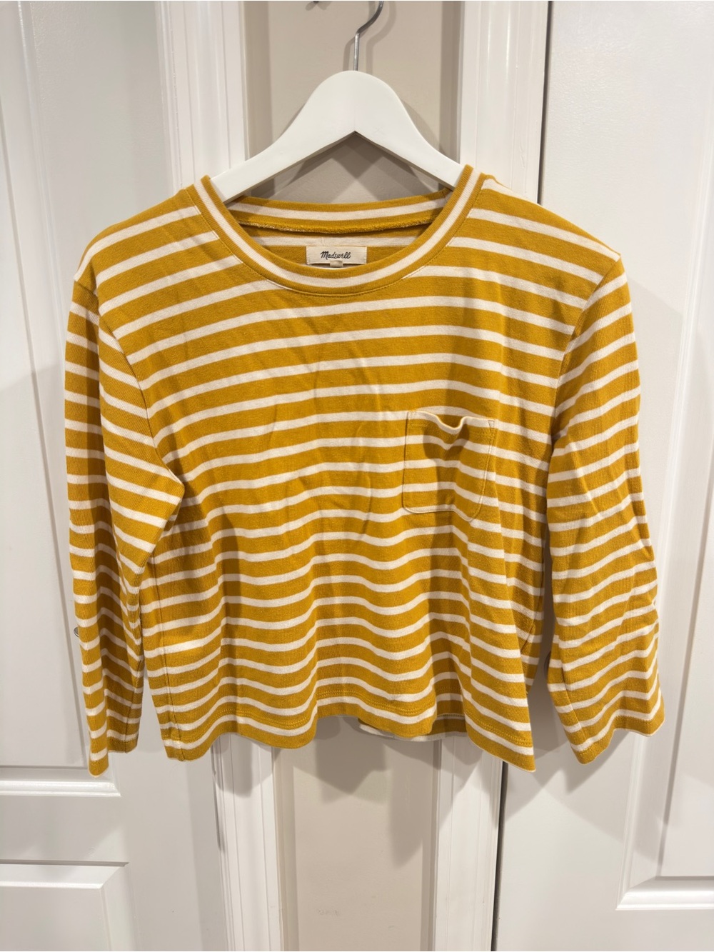 Madewell Mustard White Stripe Long Sleeve Tee 100% Cotton Women's XS